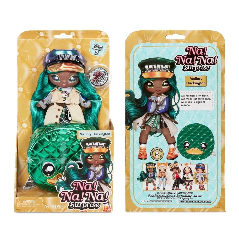 NaNa Na Surprise Glam Series 2 Mallory Duckington Doll Green Hair w/clipon Purse